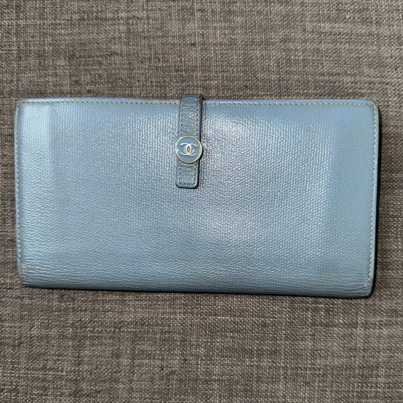 Chanel CC button long flap wallet with chain in blue grey - Picture 7 of 10